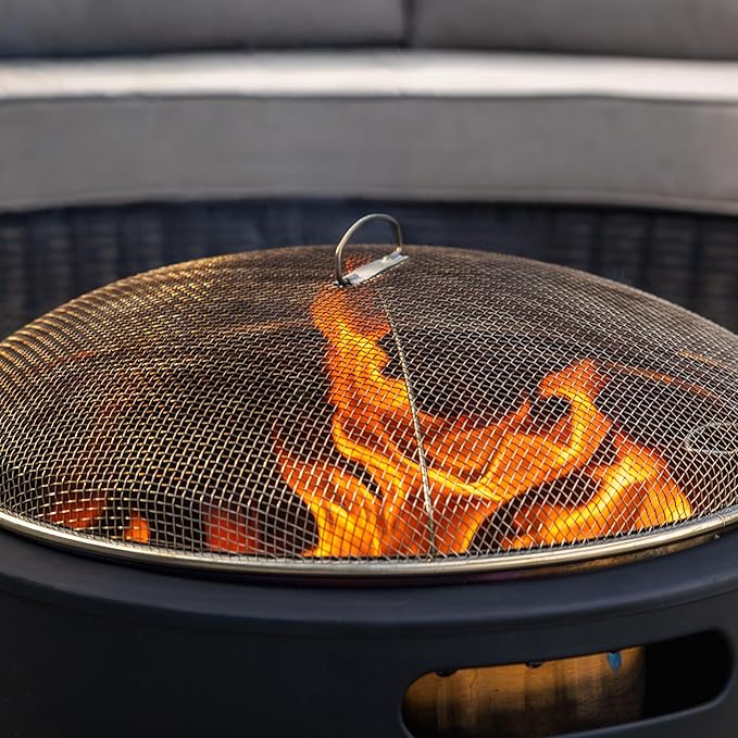 TIKI Fire Pit Screen & Poker Set – Spark Protector, Ember Guard & Fire Poker for Safe Smokeless Fires – Durable Gold & Black Metal Fire Pit Accessories - Fits Patio, Social, and Huddle Fire Pits
