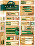 Grow Forward Bamboo Drawer Organizer Boxes - Set of 21 Wooden Drawer Organizers for Kitchen, Bathroom, Office, Desk, Vanity, Makeup - Non-Slip Junk Drawer Organizer Trays for Storage and Organization