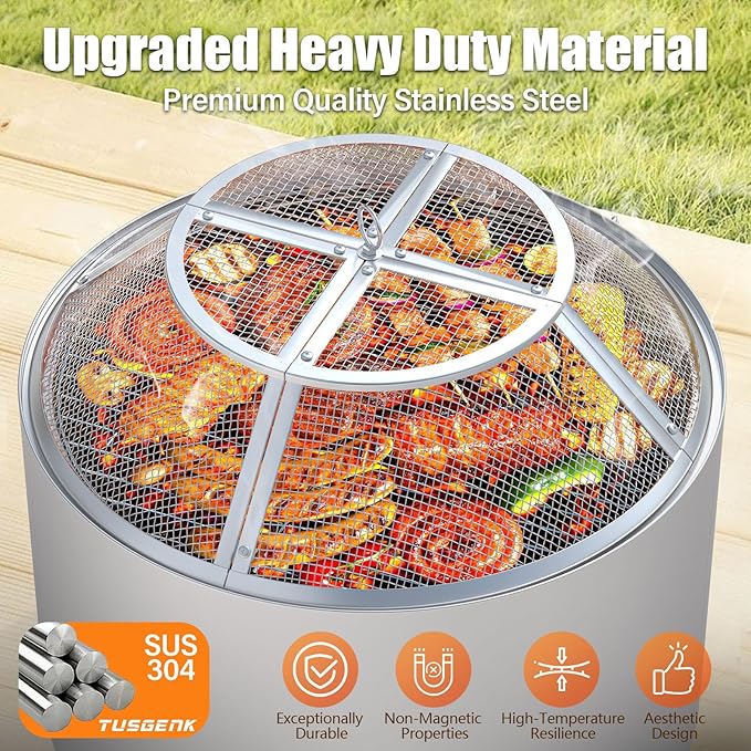 Fire Pit Spark Screen for Solo Stove Bonfire Yukon Accessories, 27 Inch Yukon Shield for Solo Stove Accessories, 304 Stainless Steel Detachable Mesh Fire Pit Spark Protector with Grill Function
