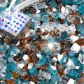 NUPICK 20 Pound Fire Glass, 1/2 Inch Reflective Fire Pit Glass, Tempered Firepit Glass Rock for Propane or Natural Gas, Glass Rocks for Fire Pit Table or Fireplace, Aqua Blue & Copper & Platinum Mix