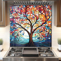 DAIFURONGE Tempered Glass Backsplash for Kitchen, Tree of Life Art Stove Backsplash Protector - Easy to Clean Wall Decor (Art Deco 2, 30"x30"(76.2x76.2cm))