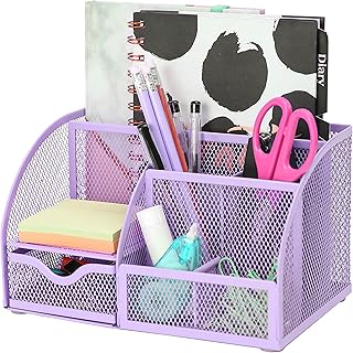 Exerz Desk Organizer Light Purple Office Desk Accessories Supplies Office Storage Desktop Pencil Pen Holder with Drawer Home Workspace