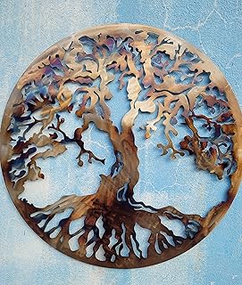 Tree Of Life Metal Art Wall Decor, 27.5 inches, Heat Colored