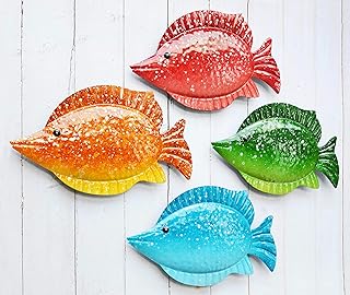 ShabbyDecor Coastal Ocean Sea Metal Fish Hanging Wall Art Decor for Living Room Bedroom Bathroom Guest Room Pool Wall Decor set of 4