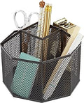 Annova Mesh Desk Organizer Rotate with 5 Compartments Spinning Tidy Candy/Pen Holder Office, Art Supply, Storage, Classroom, Home (Black)