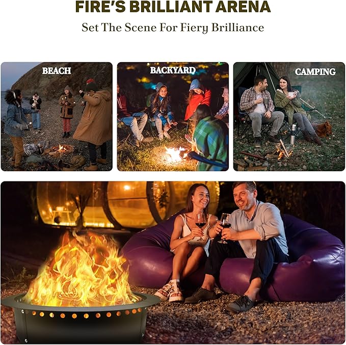 FEBTECH Smokeless Fire Ring 45" - Carbon Steel Outdoor Firepit Ring with Heat Resistant Coating - The Ultimate Smokeless Firepit Insert for DIY Bonfires, Family Gatherings, and Outdoor Camping