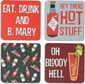 Pavilion - Bloody Mary - 4 Piece Sentiment, Pattern and Character Coaster Set With Box Holder - 4 Inch