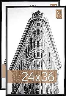 MCS Trendsetter 24x36 Poster Frame Black High-Gloss, Vertical & Horizontal Wall Hanging Large Picture Frame for Photos, Posters & Art Prints (2-Pack)