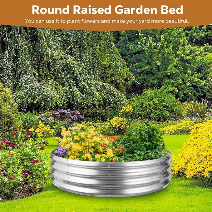 Raynesys 48 Inch Round Galvanized Fire Pit Ring, Silver Round Galvanized Fire Ring, 4 Feet Diameter Fire Pit, Outdoor Pits for Backyard, Camping, Bonfire