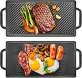 GasSaf 20x9 Heavy Cast Iron Griddle for Gas Grills, Griddle Pan for Stove Top, Reversible Double-Sided 2-in-1 Cast Iron Pan Plate for 2 Burners Stovetop, BBQ Grills & Outdoor Camping