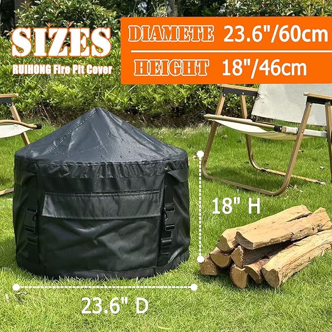 SoIo Stove Bonfire Fire Pit Cover, Smokeless Fire Pit Cover, Waterproof Sloped Top with Carry Straps, Fits for Fire Pits -22" D X 22" W X 17" H