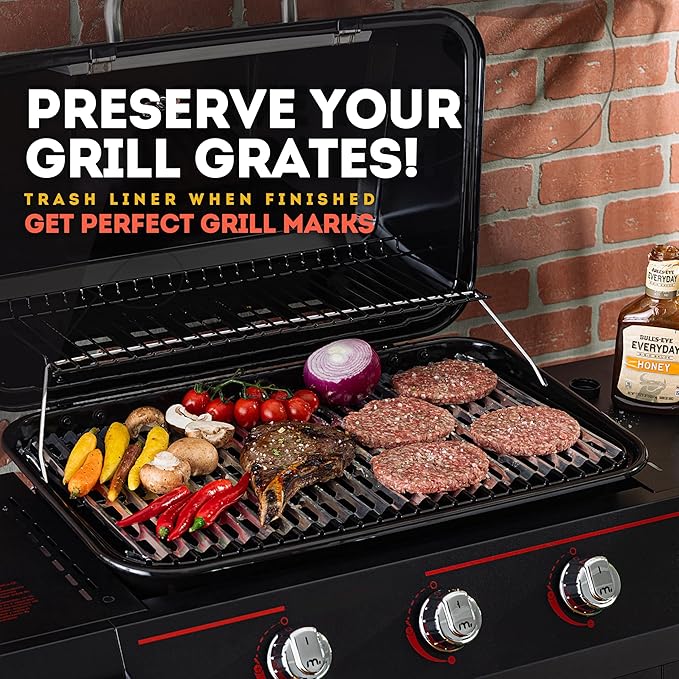 Disposable Aluminum Grill Liners & Grill Toppers | Heavy-Duty, Tear & Heat Resistant BBQ Sheets | Perfect for Public Park Grills, Outdoor BBQ, Camping & Tailgating | 12 x 20 Size, 10-Pack