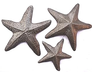 Starfish, Set of 3, Sea Life Nautical Home Decor, Recycled Wall Art 8x8 and 5x5 Inches, Haitian, Decorative, Plaque