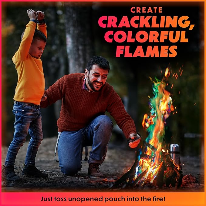 Magical Flames Fire Color Packets (50 Pack), Vibrant Multi-Color Fire for Fire Pits, Campfires, Bonfires & Fireplaces - Camping Essentials & Outdoor Party Accessories