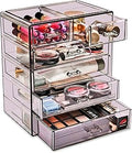 Sorbus Acrylic Makeup Organizer Set, 6-Drawer Vanity & Countertop Cosmetic Storage with Small & Wide Drawers, Purple Makeup Storage for Brushes, Lipsticks, Jewelry – Holiday Gift for Women & Teens