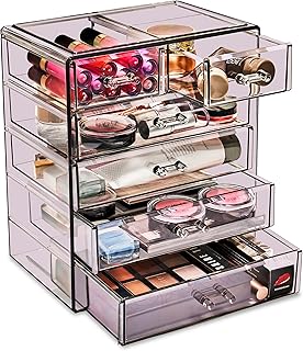 Sorbus Acrylic Makeup Organizer Set, 6-Drawer Vanity & Countertop Cosmetic Storage with Small & Wide Drawers, Purple Makeup Storage for Brushes, Lipsticks, Jewelry – Holiday Gift for Women & Teens