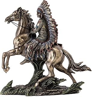 Top Collection Chief Sitting Bull on Horseback Statue - Native American Sculpture with Beautiful Headdress in Premium Cold Cast Bronze- 10.75-Inch Collectible Indigenous Warrior Figurine