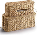TIDITA Set of 2 Wicker Large Cable Management Box - Cord Box Hider for Home, Office - Water Hyacinth Cable Hider Box, Surge Protector Box for TV Wires, Computer - Power Strip Box - 3 Slots, Secure Lid