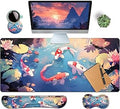 4-Piece Extended Large Mouse Pad Set for Women Men with Colorful Koi Design Includes 35.4 x 15.7 XXL Large Mouse Pad Keyboard Wrist Rest Mouse Wrist Support and Coaster for Office Home