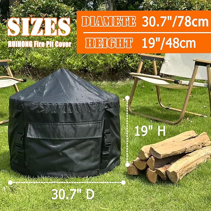 SoIo Stove Yukon Fire Pit Cover, Smokeless Fire Pit Cover, Waterproof Sloped Top with Carry Straps, Fits for Fire Pits -29" D X 29" W X 18.5" H