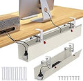 36" Under Desk Cable Management Tray for Home Office, No Drill Cord Organizer for Glass & Wood Table, Anti-Sag Oxford Fabric Wire Management Hider, Fits Surge Protector (Beige, 35.8")