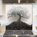 fzxwyishu Tree of Life,Tempered Glass Backsplash For Kitchen Behind Stove,Easy to Clean Kitchen Sink Cover Splash Guard, Home Kitchen Décor (White, 30"x30"(76.2x76.2cm))