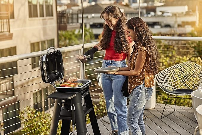 Weber Lumin Compact Electric Grill, Light Green, with Lumin Compact Grill Stand