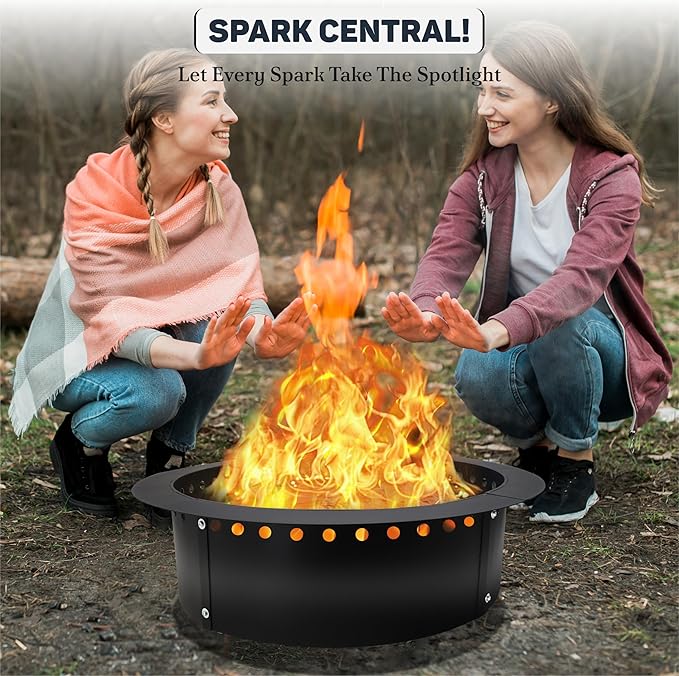 FEBTECH Smokeless Fire Ring 36" - Carbon Steel Outdoor Fire Ring with Heat Resistant Coating - The Perfect Smokeless Fire Pit Insert for DIY Bonfires, Family Gatherings, and Outdoor Camping