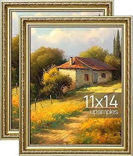 upsimples 11x14 Picture Frame with Real Glass, Ornate Vintage 11 x 14 Photo Frames for Wall Decor, Gold, 2 Pack