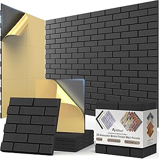 ArtVivid 12Pack Acoustic Panels, 12"×12"×0.4" Self-Adhesive 3D Brick Pattern Sound Proof Panels for Walls, Decorative Sound Dampening Wall Panels for Recording Studios, Offices, Home, Black
