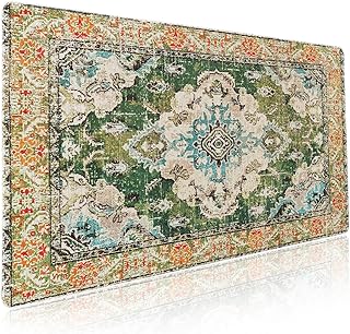 Vintage Rug Mouse Pad XXL Green Orange Retro Carpet Aesthetic Extended Table Mat 90X40 cm Non-Slip Rubber Base Stitched Edge Large Mousepad for Gaming Laptop Computer Desk Top 35.4×15.7 Inch