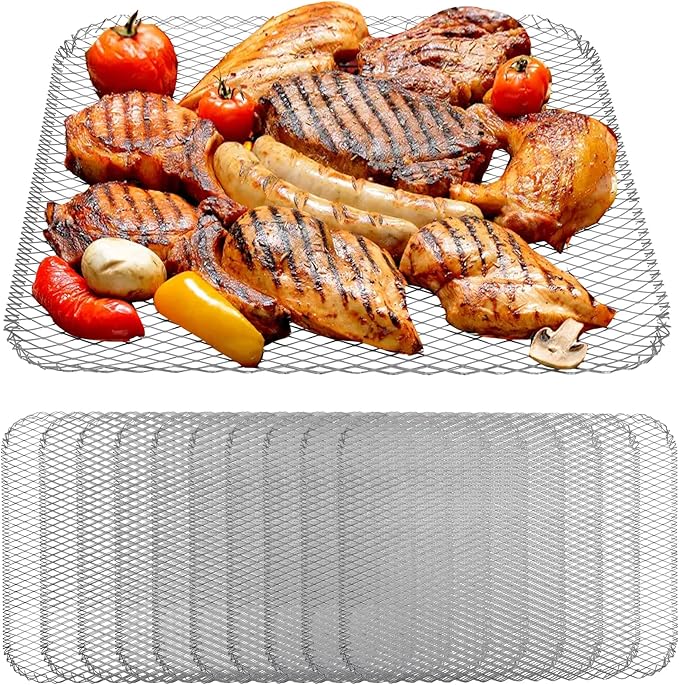 Kingrol 10-Pack Disposable Grill Toppers, 15.25 x 12 Inch BBQ Grilling Mats, Prevents Food from Falling Through Grates, Ideal for Meat & Veggies, Outdoor Grill Accessories