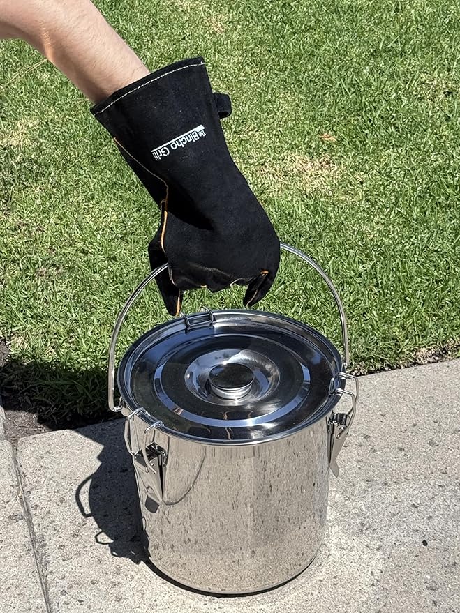 The Bincho Grill Charcoal Saver – Extinguishing Bucket (Keshizumi) for Hot Charcoal and Ash Collection, Heavy Duty Stainless Steel with Lockable Lid, 3 Gallon Capacity