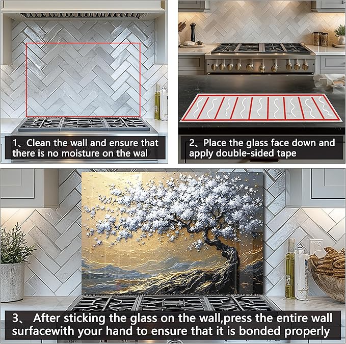 DAIFURONGE Tempered Glass Backsplash for Kitchen, Tree of Life Art Stove Backsplash Protector - Easy to Clean Wall Decor (Art Deco 4, 30"x20"(76.2x50.8cm))