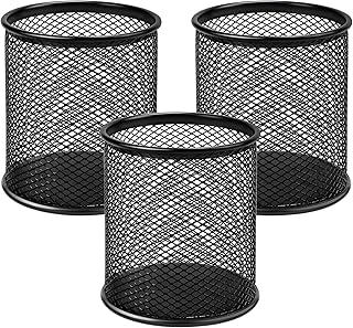 MaxGear Pen Holder, 3 Pack Pencil Holder for Desk, Premium Mesh Metal Desk Organizer with Non-Slip EVA Pad, Desk Accessories & Workspace Organizers for Home, School & Office, Black, 3.7’’ Tall