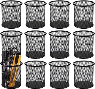 Nicunom 12 Pack Metal Pen Holder Wire Mesh Pen Cup Pencil Holder Pencil Cup for Desk Office Pen Organizer, Black