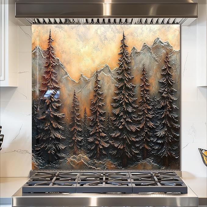fzxwyishu Tree of Life,Tempered Glass Backsplash For Kitchen Behind Stove,Easy to Clean Kitchen Sink Cover Splash Guard, Home Kitchen Décor (brown, 30"x30"(76.2x76.2cm))