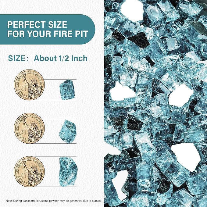 NUPICK 10 lb Reflective Fire Glass, 1/2 Inch, Fit for Fire Pit & Fireplace, Pacific Blue