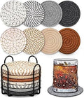 Woven Coasters Set of 8, Absorbent Drink Coasters with Holder, Boho Cotton Coffee Cup Coaster for Table, Desk, Coffee Bar, Housewarming Gift (8 Colors,4.17 Inch)