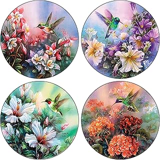 CoasterStone Absorbent Coasters, 4-1/4-Inch, Hummingbirds in Floral, Set of 4