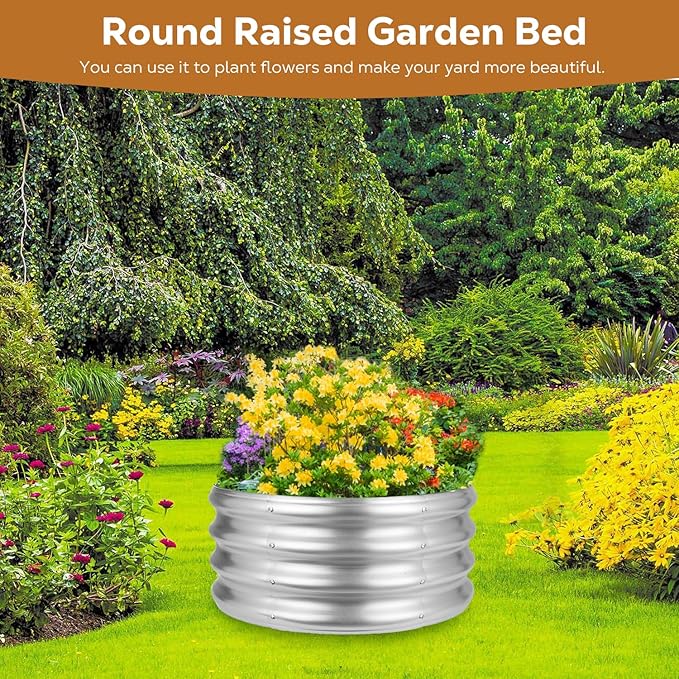 Raynesys 24 Inch Round Galvanized Fire Pit Ring, Silver Round Galvanized Fire Ring, 2 Feet Diameter Fire Pit, Outdoor Pits for Backyard, Camping, Bonfire
