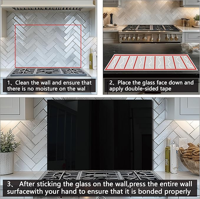 DAIFURONGE Tempered Glass Backsplash for Kitchen, Black and White Art Stove Backsplash Protector - Easy to Clean Wall Decor (Black, 30"x30"(76.2x76.2cm))