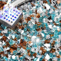 NUPICK 5 Pound Fire Glass, 1/4 Inch Reflective Fire Pit Glass, Tempered Firepit Glass Rock for Propane or Natural Gas, Glass Rocks for Fire Pit Table or Fireplace, Aqua Blue & Copper & Platinum Mix