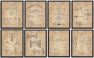 Star Wars Decor Gifts Men - Movie Action Sci Fi Comic-Con - Set of 8 Framed Wall Art Prints (8x10) Bedroom Bathroom Home Decorations Themed Reinterpreted Vintage Figures Posters