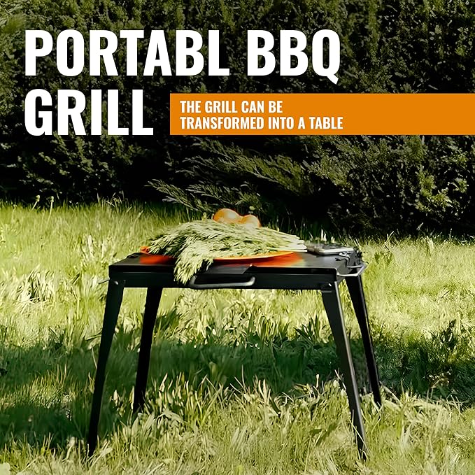 CKG Portable Charcoal Grill Heavy Duty Folding Mangal BBQ Outdoor Grill for Kabab, Shashlyk, Camping Portable Grill for Travel, 6 Skewers (Skewers not included in set) 2 mm Metal Thickness