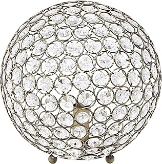 Elegant Designs LT1067-ABS 10" Elipse Crystal Collection Metal Crystal Ball Sequin Table Desk Lamp for Accent Lighting, Décor, Living Room, Antique Brass