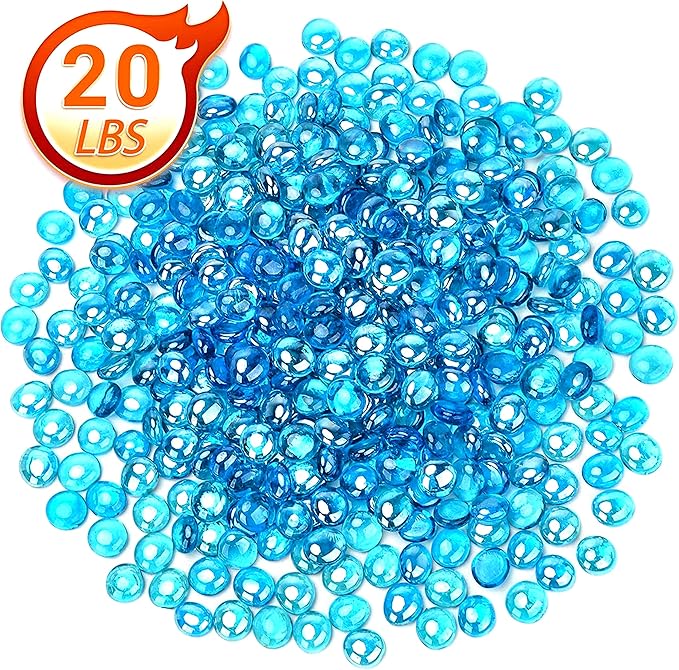 Mr. Fireglass Caribbean Blue Fire Glass Beads, 1/2 Inch Reflective Round Fire Glass Drops Rocks for Outdoor Fire Pit, Fireplace and Fire Pit Table, 20 Pounds (Pack of 2)