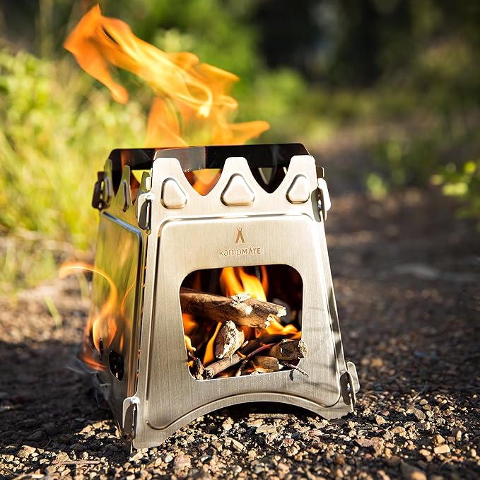 Portable Camping Stove Wood, Wood Stove Camping, Outdoor Compact Campfire, Survival Cooking Gear, Backpacking Stoves, Emergency Backpack Stoves, Hiking Burner, Foldable with Nylon Case (Titanium)