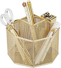 Annova Mesh Desk Organizer Rotate with 5 Compartments Spinning Tidy Candy/Pen Holder Office, Art Supply, Storage, Classroom, Home (Gold)