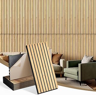 INMOZATA 8 Pack 3D Fluted Acoustic Wood Panels 11.8"x23.6", Peel and Stick Wall Panels for Interior Wall Decor, Fireplace, Living Room, Bedroom, Office (Oak)